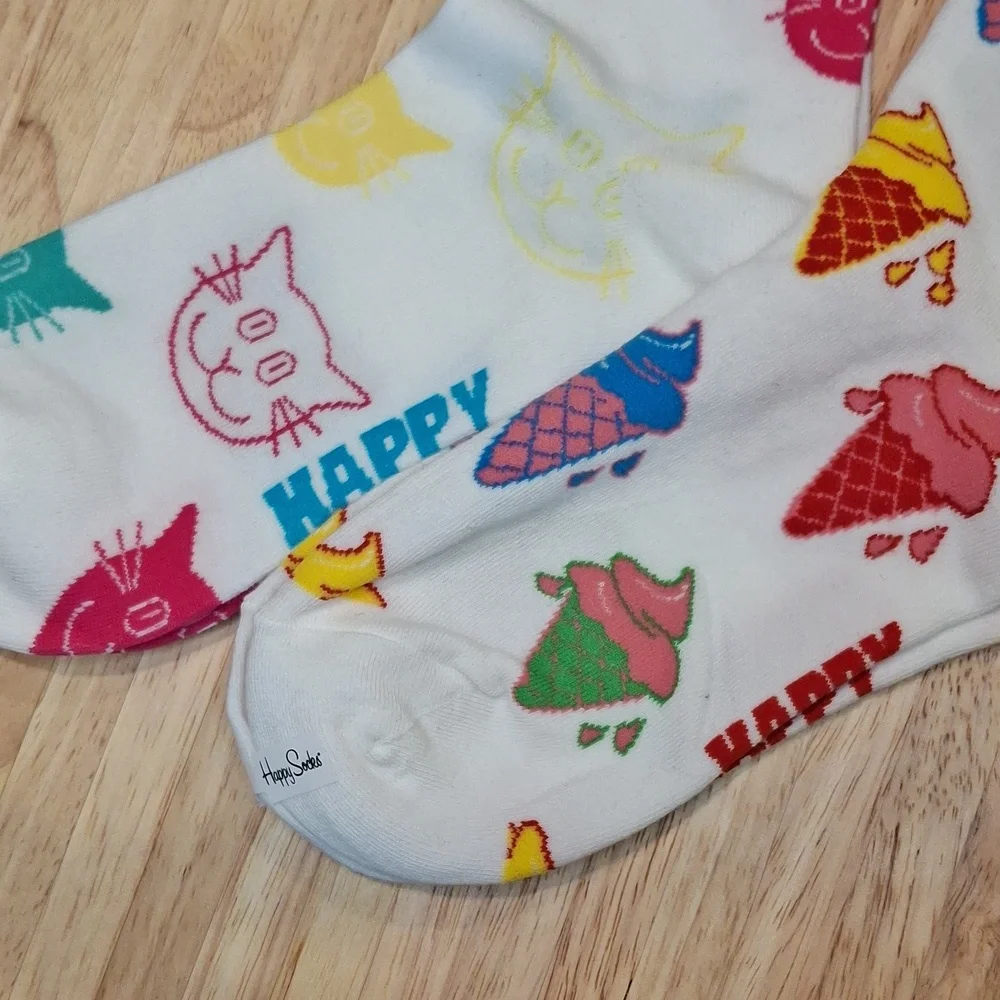 Happy Socks Bundle- Multicolor Cat & Ice Cream Design